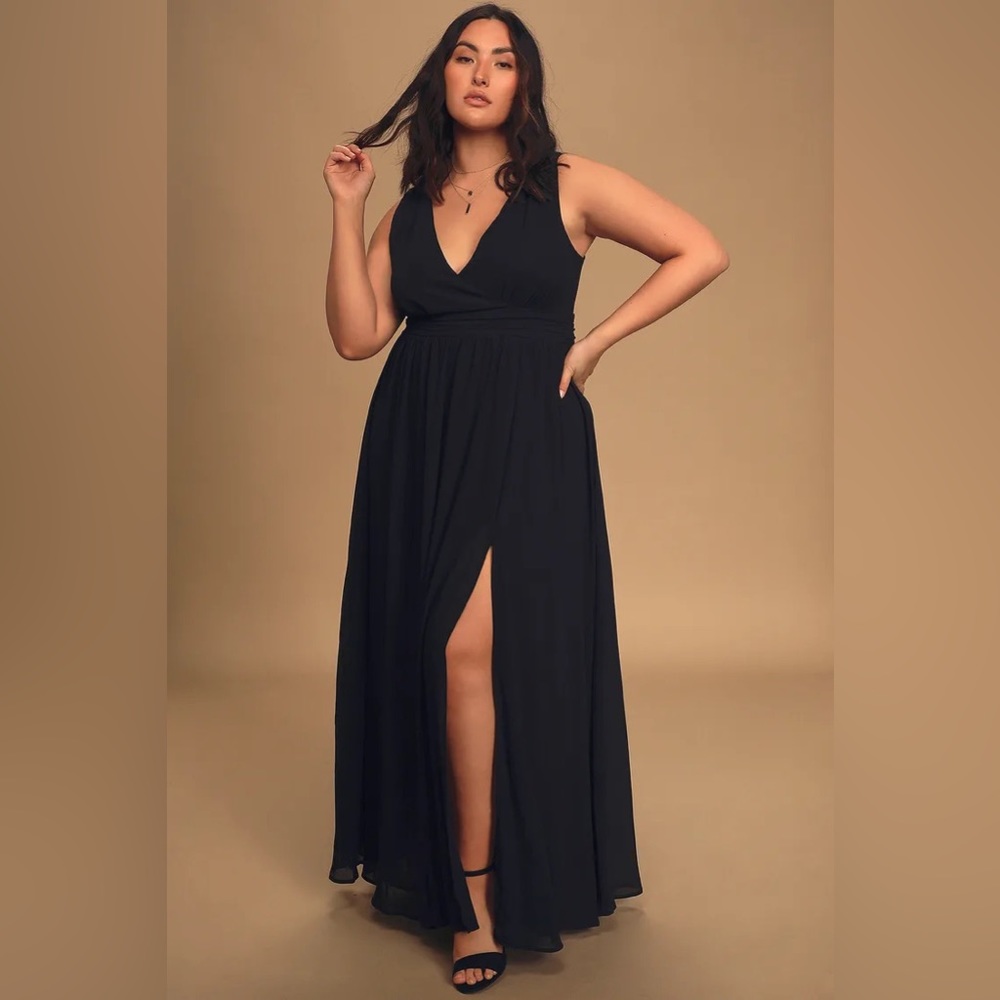 Lulus | NWT Thoughts of Hue Black Surplice Maxi Dress | XL